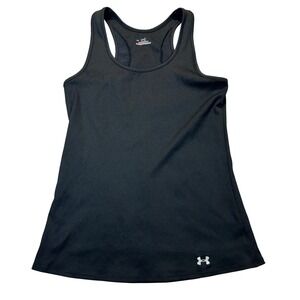Under Armour Tank Top Women LG Black Excellent Athletic Gym HeatGear Ribbed